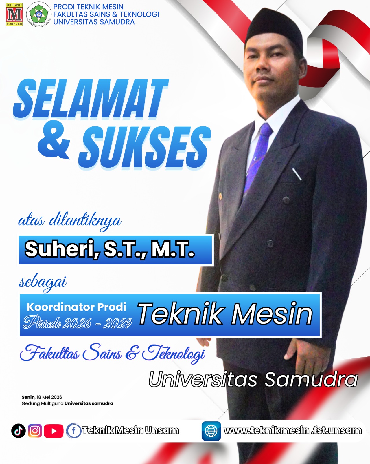 Pelantikan Koordinator Prodi Teknik Mesin FST Unsam: Suheri, S.T., M.T. Pimpin Periode 2026-2029