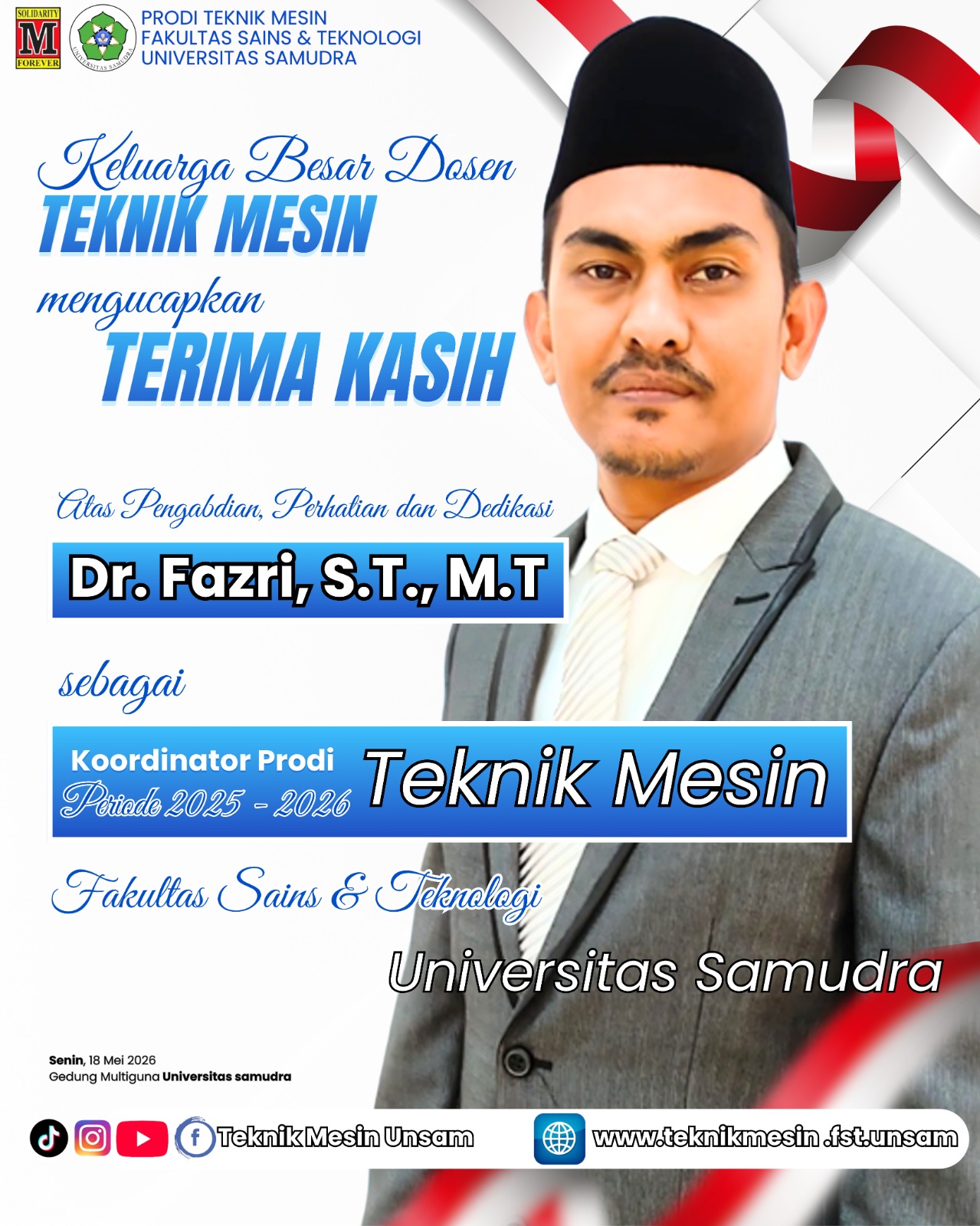 Apresiasi Dedikasi: Terima Kasih Dr. Fazri, S.T., M.T. atas Pengabdian sebagai Koordinator Prodi Teknik Mesin 2025-2026