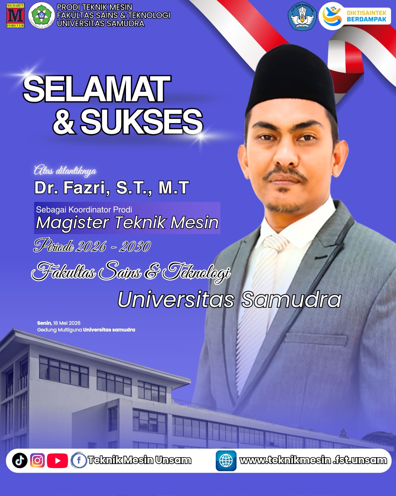 Pelantikan Koordinator Prodi Magister Teknik Mesin FST Unsam: Dr. Fazri, S.T., M.T. Pimpin Periode 2026-2030